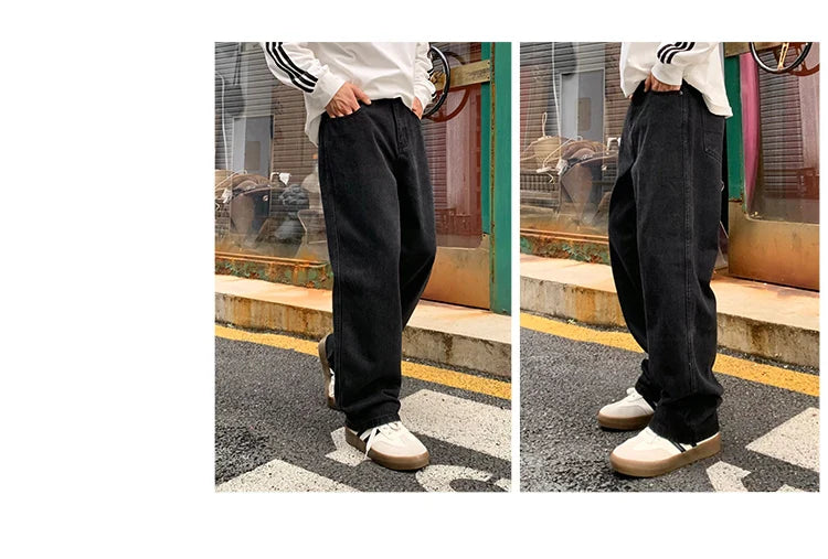 Men's Daily Casual American Korean Loose Jeans Spring Summer Fashion Street Style Retro Straight Wide Leg Y2K Jeans Denim Pants