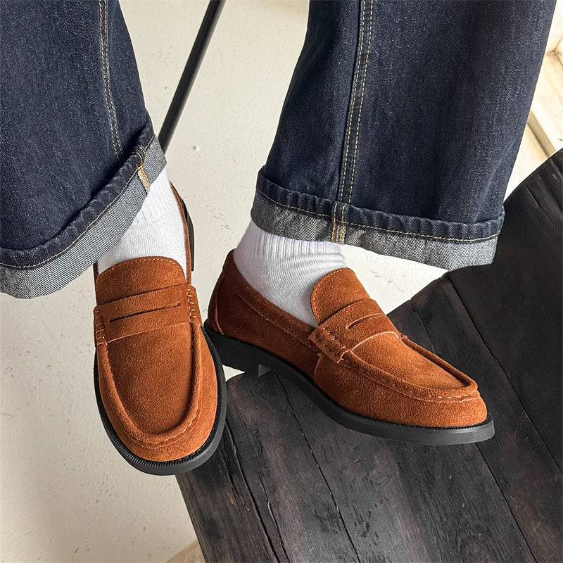 Handmade Mens Leather Loafers Non Slip Slip on Walking Flats Breathable Outdoor Casual Shoes for Man Work Office Driving Shoes