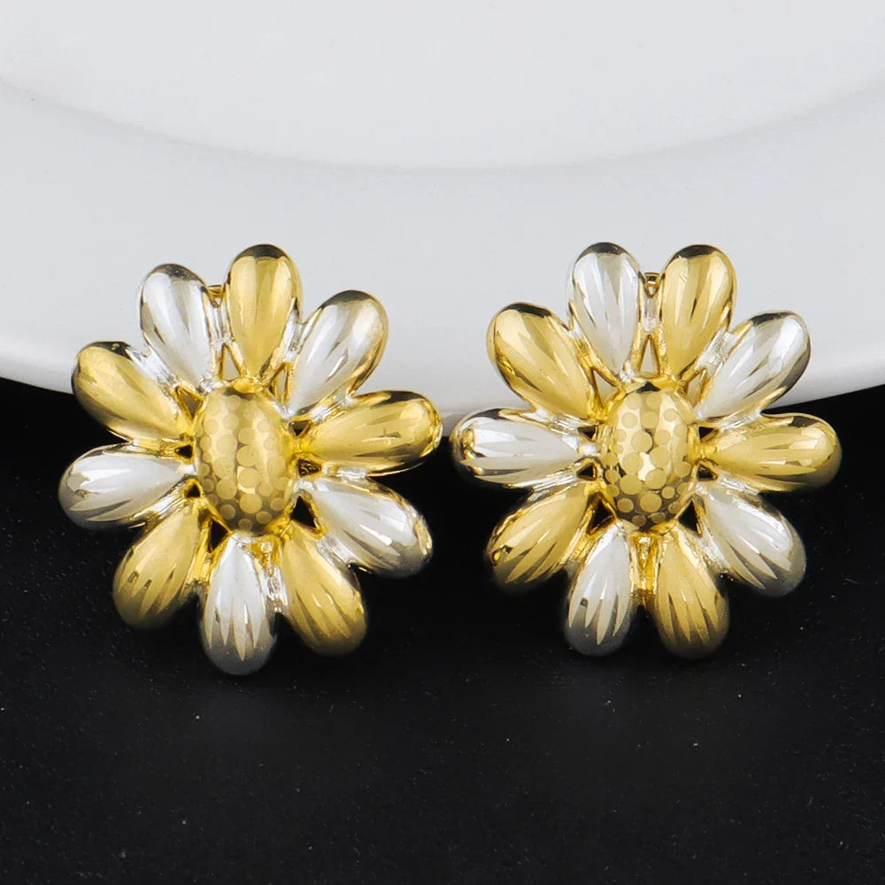 Dubai Gold Plated Necklace Earring Ring Bracelet Sets for Women Copper Vintage Flower Shape Jewelry Set for Party Wedding Gifts