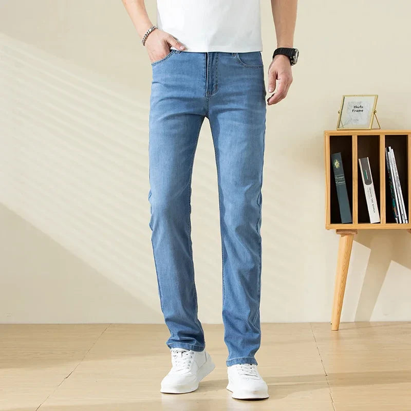 Summer Thin Mens Clothing Cowboys Slim Straight Jeans Men Denim Pants Casual Regular Fitness Men's Trousers Light Blue 2026 Y2K