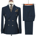 Men's Double-Breasted 2 Piece Suit Set Solid Color Business Casual Wedding Groom Dinner Party Work Jacket