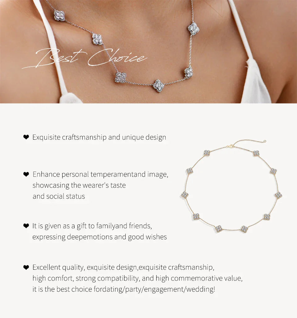 Original Flower-shaped Full Moissanite Necklace for Women 925 Sterling Silver Engagement Gift Jewelry Adjustable 40+5cm