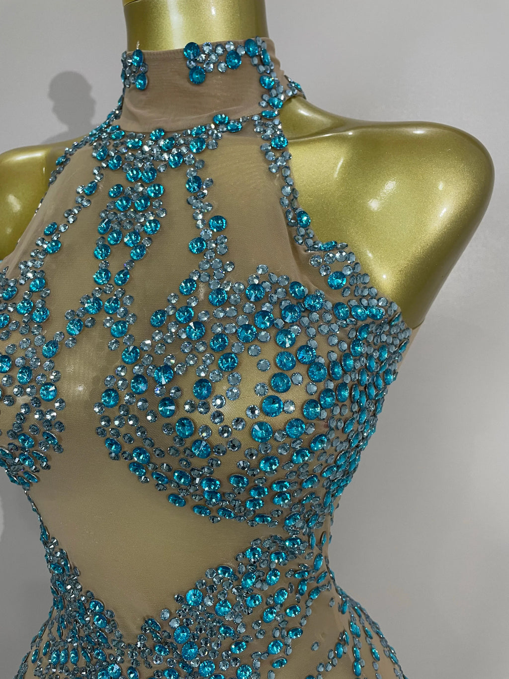 Sparkly Rhinestones Sexy Mesh See Through Dress Party Evening Prom Celebrate Birthday Dress Singer Dancer Show Stage Wear