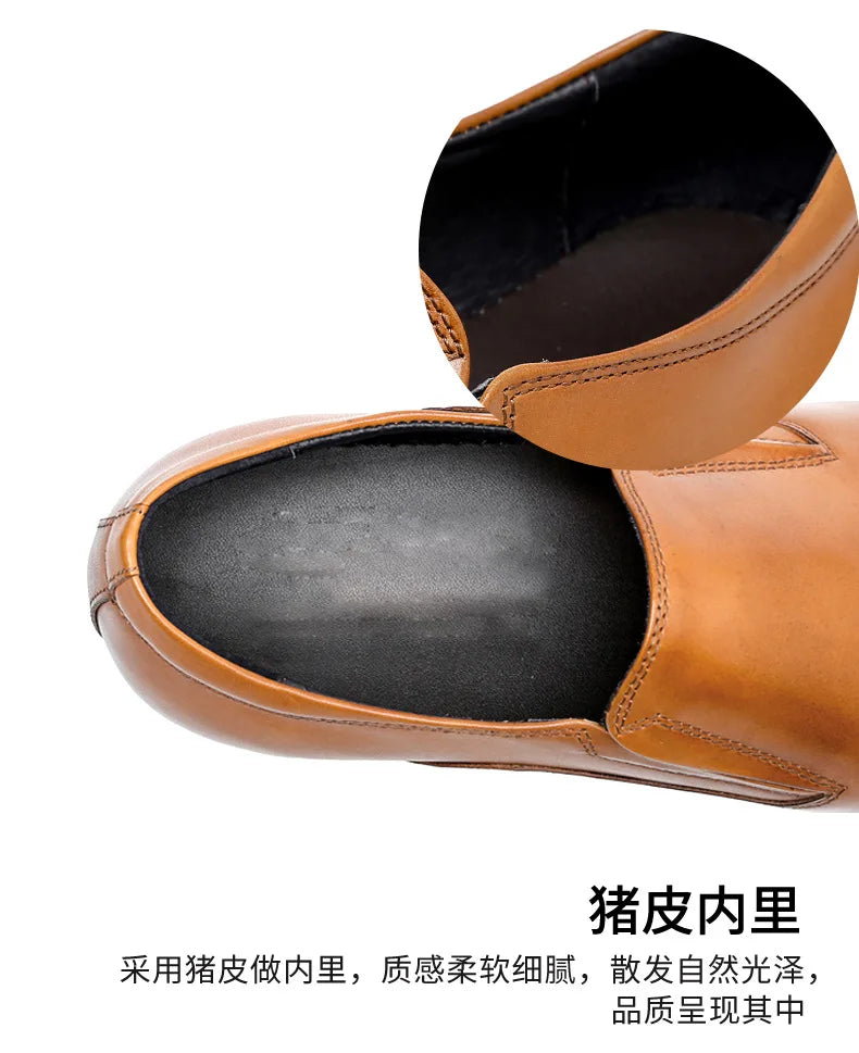 Top Layer Cowhide Shoes Men's Shoes Genuine Leather Business Dress Shoes Men British Pointed Toe Formal Slip-On Shoes