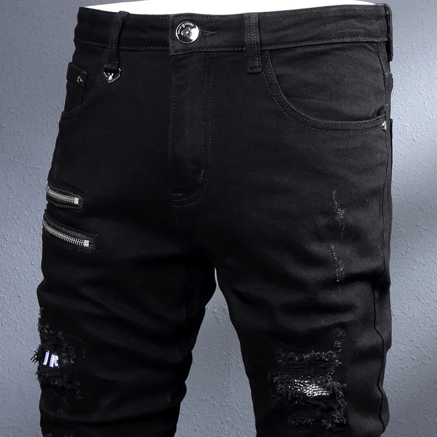 Men Elastic Slim Fit Destroyed Ripped Jeans