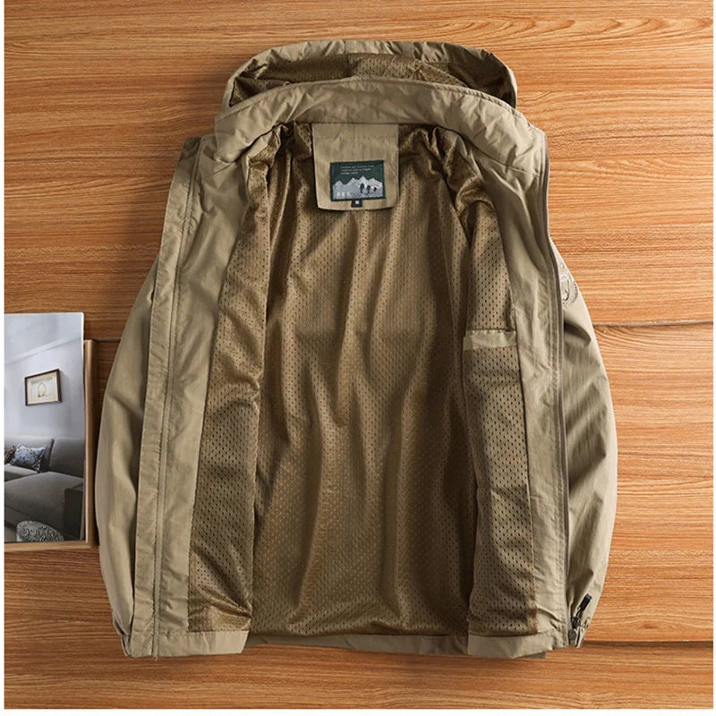 Men’s waterproof hiking jacket, breathable hooded windbreaker, quick dry outdoor coat, autumn, M–5XL
