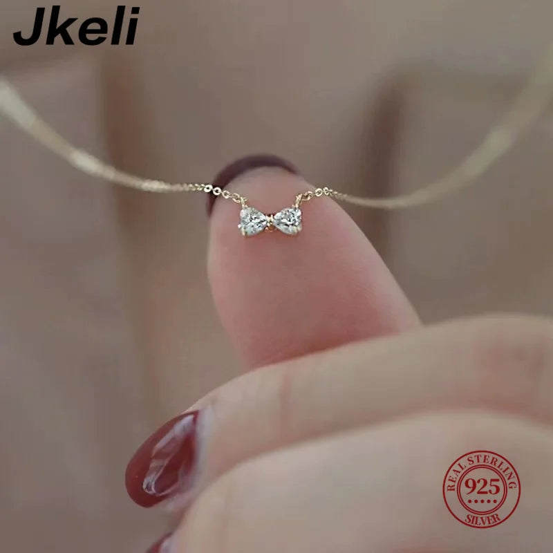 New style 925 Sterling Silver Geometric Simple Bow Necklace For Women Engagement Fine Jewelry Wedding Party Birthday Gift