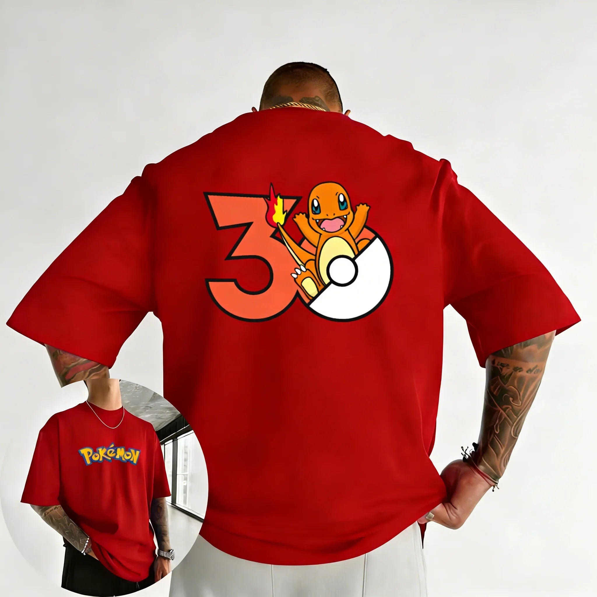 2026 Pokémon 30th Anniversary Charmander Printed T-shirt Summer Men's and Women's Loose Casual Hip Hop Trendy Short Sleeve Top