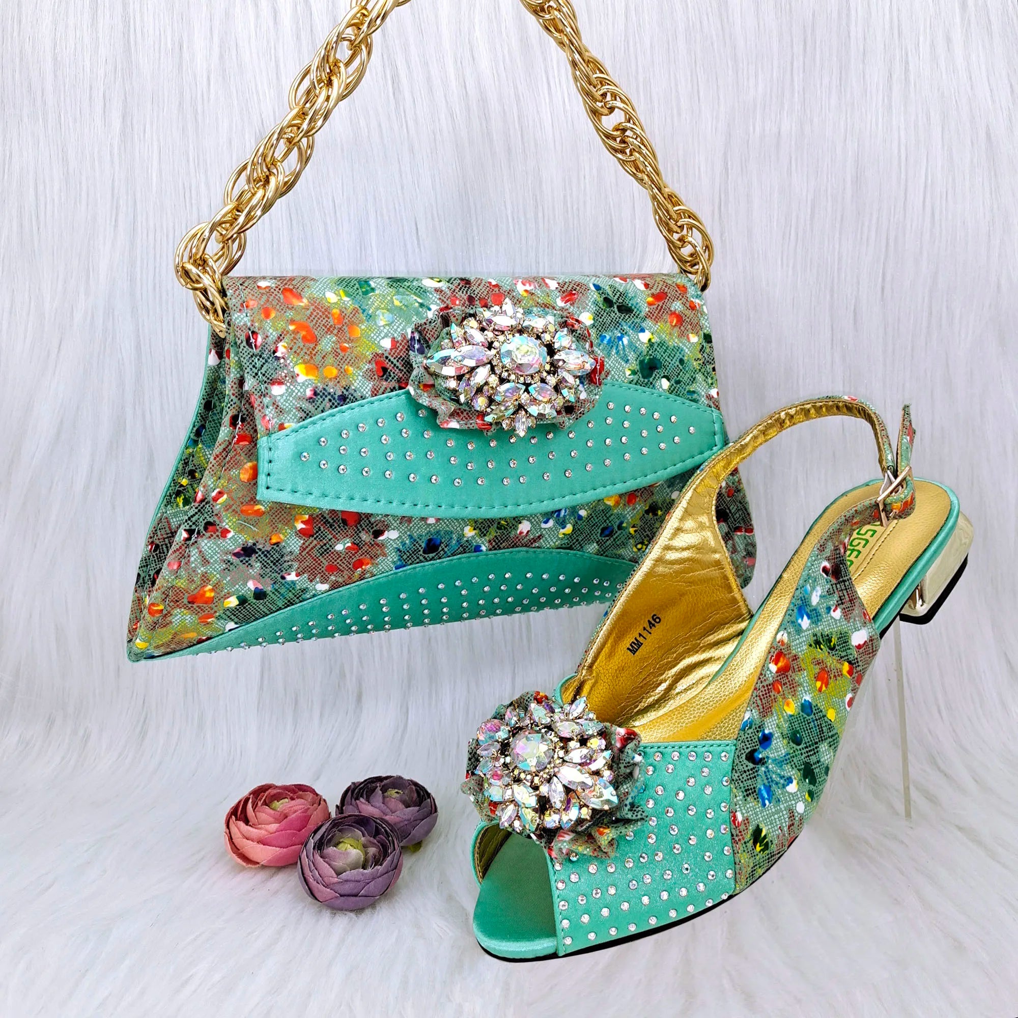 Flash Diamond Decoration Women's Bag With Comfortable Shoes