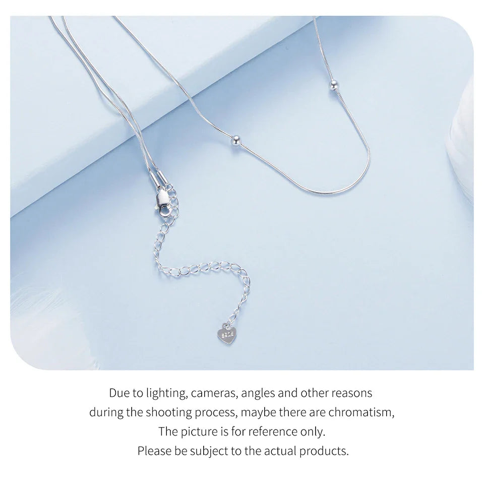 Gold Plated Beads Snake Chain Necklace for Women, 925 Sterling Silver Adjustable Basic Chain Necklace Wedding Jewelry