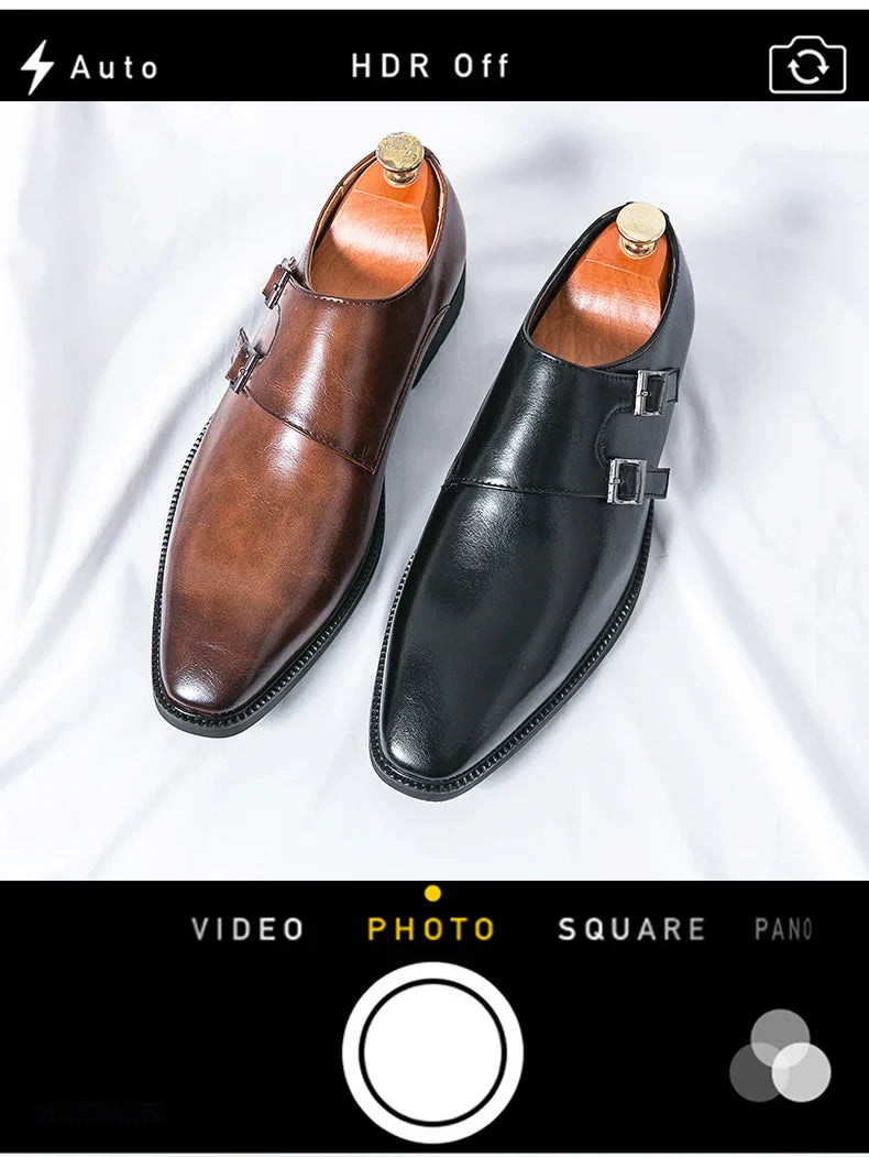 Men's Monk Leather Shoes Pointed Toe Buckle Dress Shoes Oxfords Classic Retro Business Office Wedding Comfortable