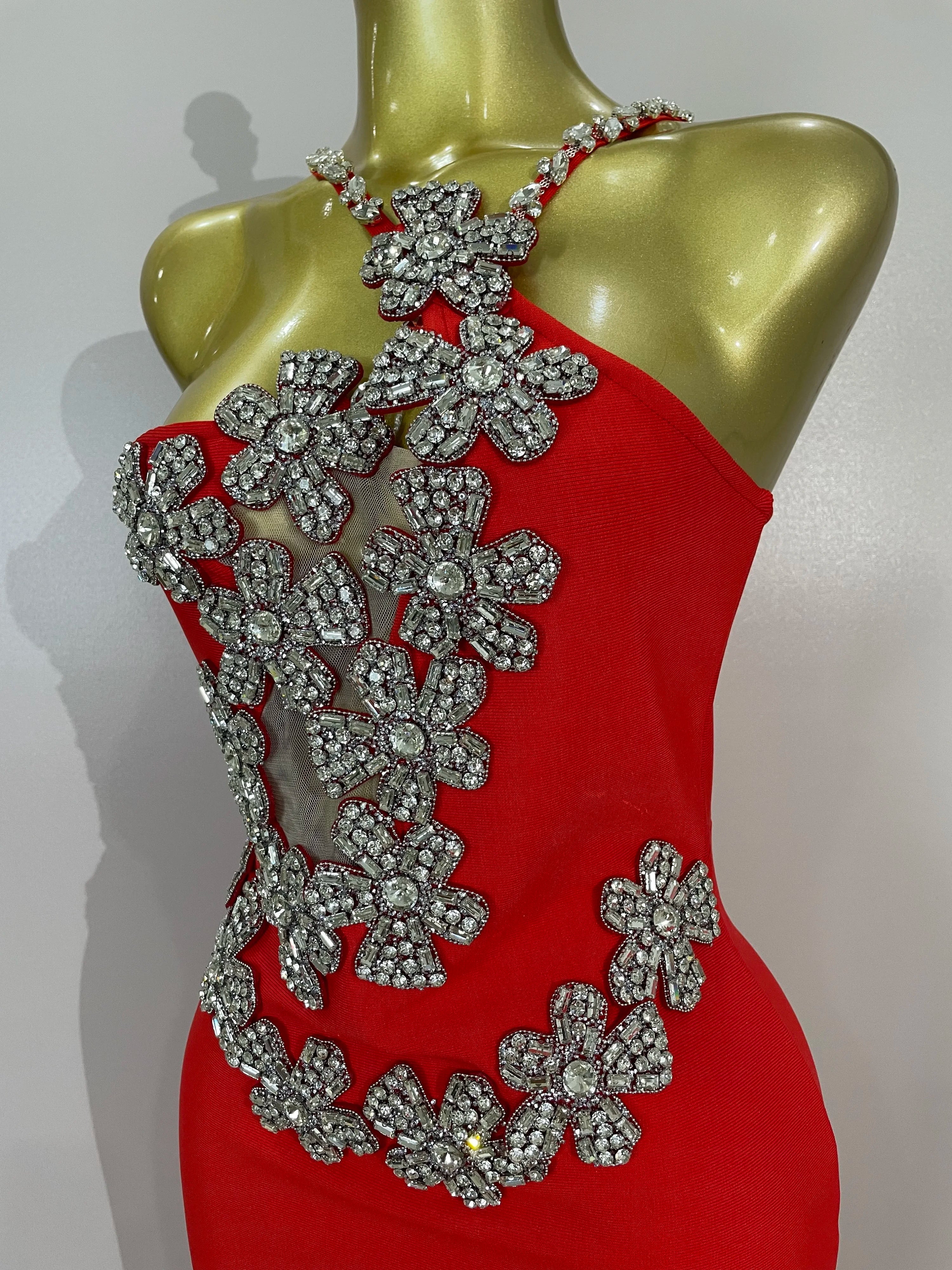 Sexy Backless Sparkly Crystal Diamonds White Bodycon Bandage Dress Women Celebrity Elegant Evening Club Party Birthday Dresses