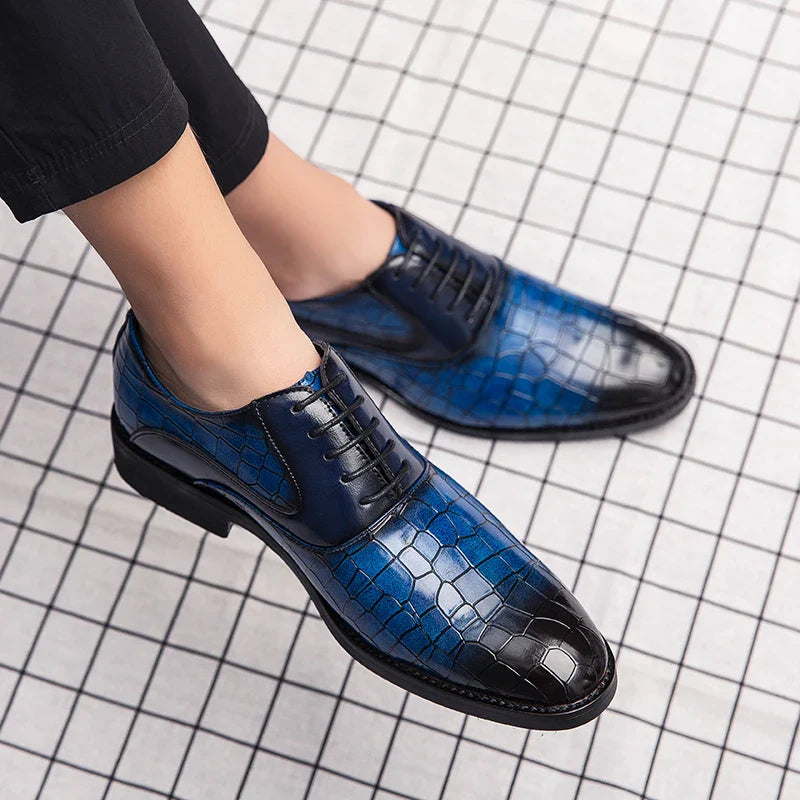 Spring Italian high-quality Blue Leather Shoes for Men men leather shoes Wedding Dress Shoes Patent mens loafers Big size:38-48