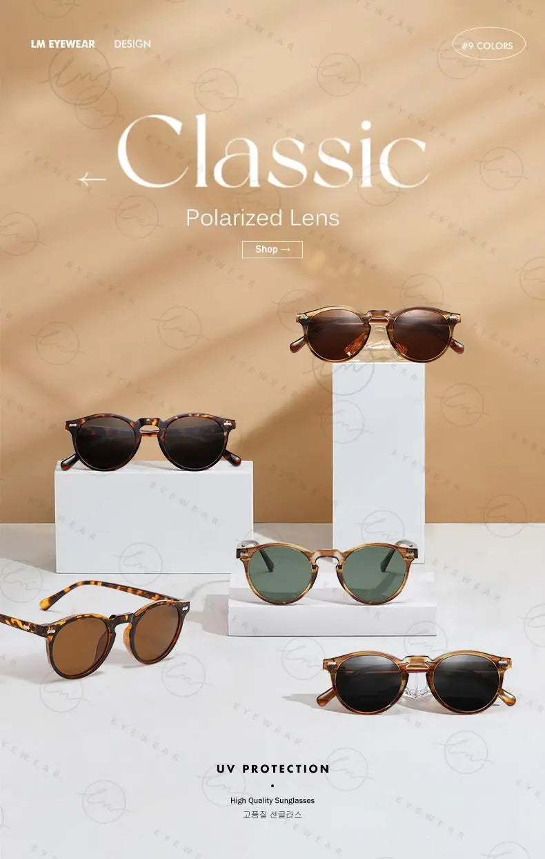 Retro Round Polarized Sunglasses Women Men Classic Leopard Frame Driving Shades Vintage Sun Glasses Unisex UV400 Gafas De Sol