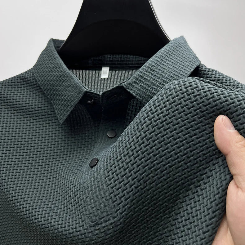 【جودة عالية】 M-4XL صيفي جديد قميص بولو رجالي بأكمام قصيرة بارد ومسامي، قميص علوي لامتصاص العرق كاجوال للعمل