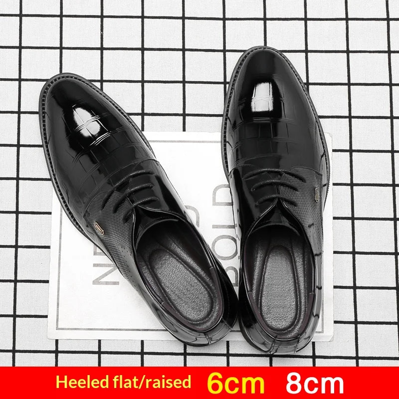 Mens Elevator Shoes 6/8CM Height Increase Invisible Hidden Formal Oxford Derby Leather Dress Shoes for Wedding Business Lace Up