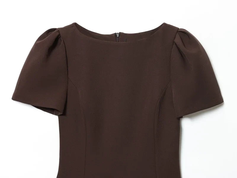 2025 women's new products are elegant and stylish Short dress with a boat neck and short sleeves with pleats  black dress