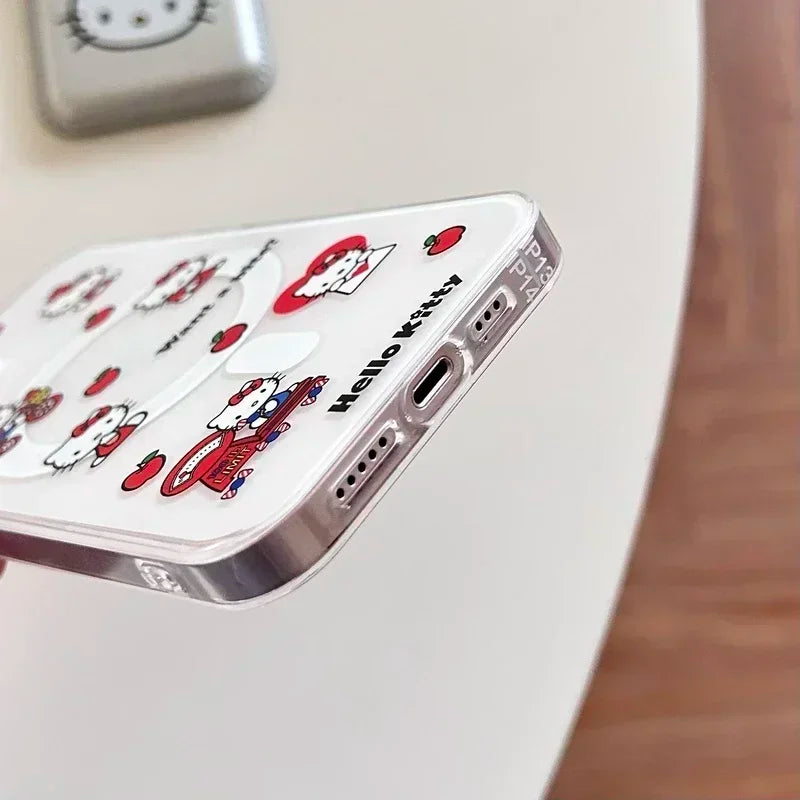 Cute Sanrio Hello Kitty Magnetic Card Wallet Holder Magsafe Wireless Charge Phone Case For iPhone 17 16 15 14 13 Pro Max Cover