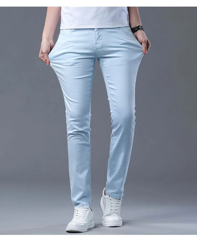 2024 Spring and Autumn New Fashion Solid Color Straight Leg Stretch Jeans Men's Casual Slim Comfortable Breathable Denim Pants