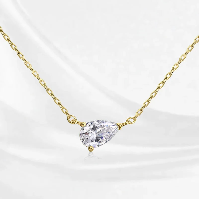 18k Plated 1CT 2CT 3CT Pear Cut Moissanite Necklace for Women Classic Lab Diamond Pendant GRA  Sterling Silver 925 Chain