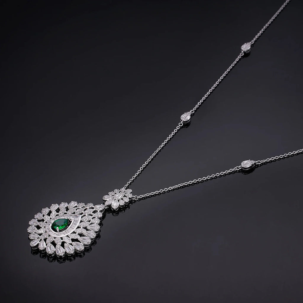 Elegant Women Wedding Jewellery African CZ Crystal Leaf Drop Bridal Necklace Bracelet and Earrings Jewelry Sets