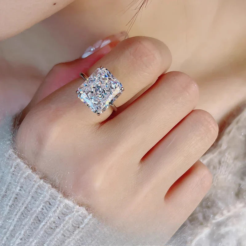 Ring 925 Silver Sparkling 12ct Redion Crushed Ice Cutting Cultivate High Carbon Diamond Simple Style European and American