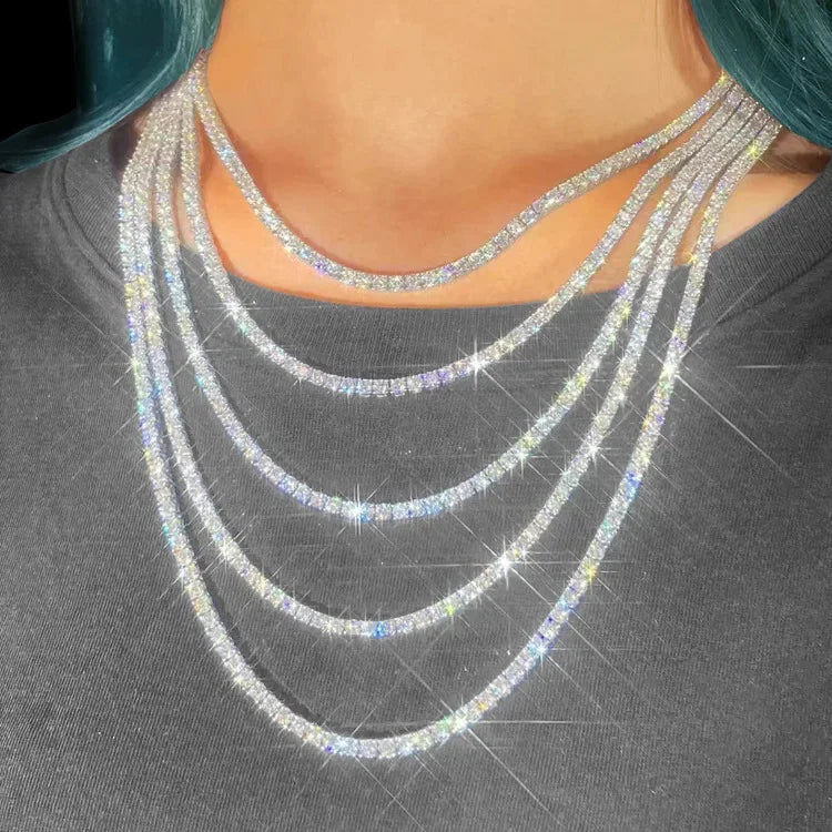Real 2.5/3/4/5mm Full Moissanite Tennis Necklace for Women 925 Sterling Silver Diamond Neck Chains Necklaces Fine Jewelry