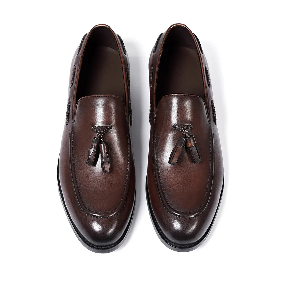 Classic Men's Genuine Leather Tassel Loafers Handmade Slip-On Casual Shoes Comfortable for Office Wedding Dressing Daily Wear