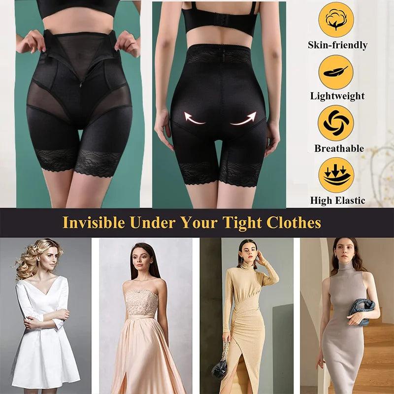 Guudia Zipper Tummy Control Panties High Waist Shapewear Brief Shorts Body Shaper Butt Lifting Silky Stretchy Fabric Seamless