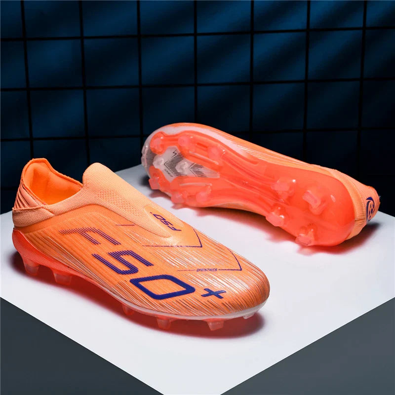 Without-lace F50+ Mens Soccer Shoes Boys Training Non-Slip Turf Soccer Cleats TF/FG Football Sneakers Chuteira Campo 35-45