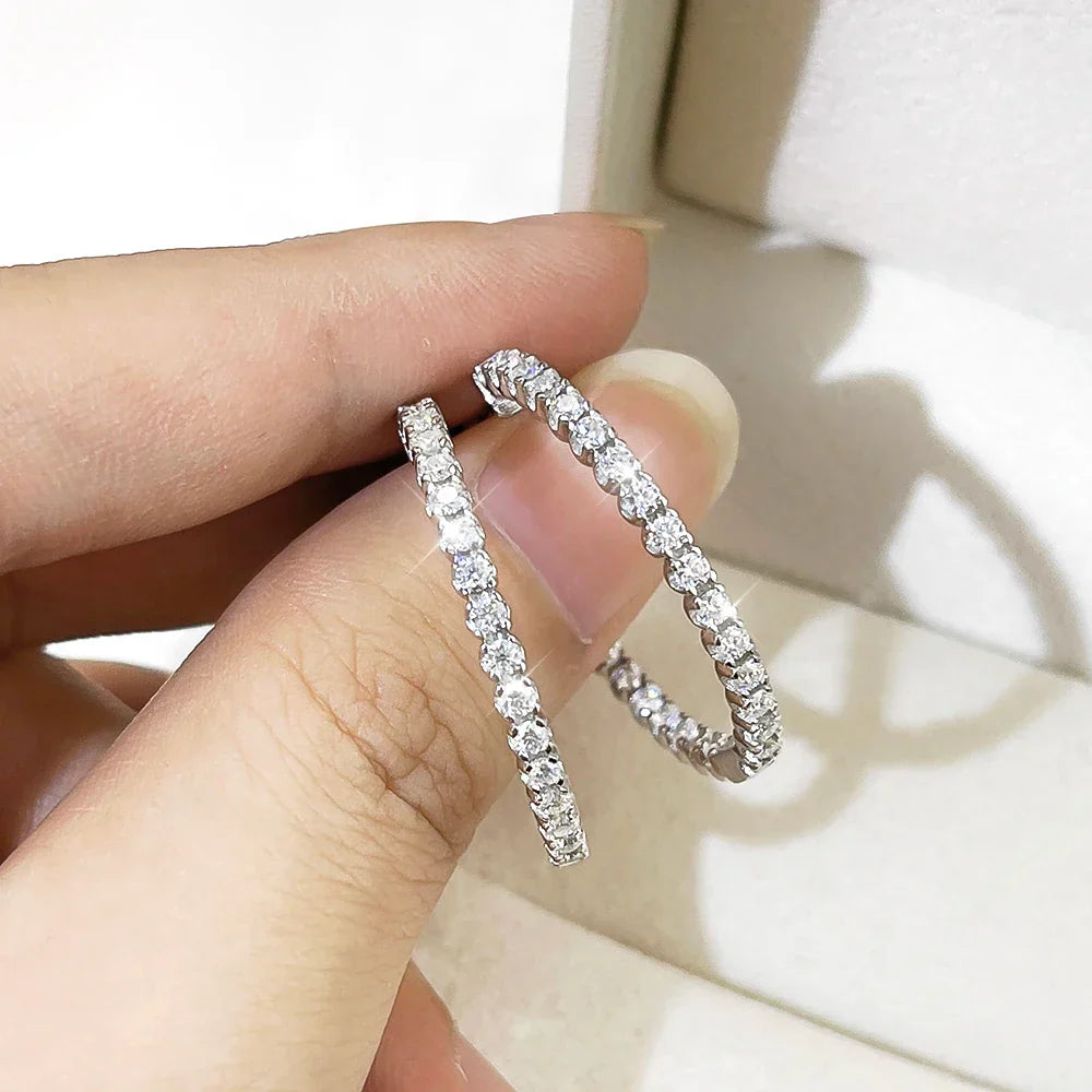 Sparkling Full 2mm 0.03CT D Color Moissanite Hoop Earrings For Women S925 Silver Plated 18K Rose Gold All Diamond Earring