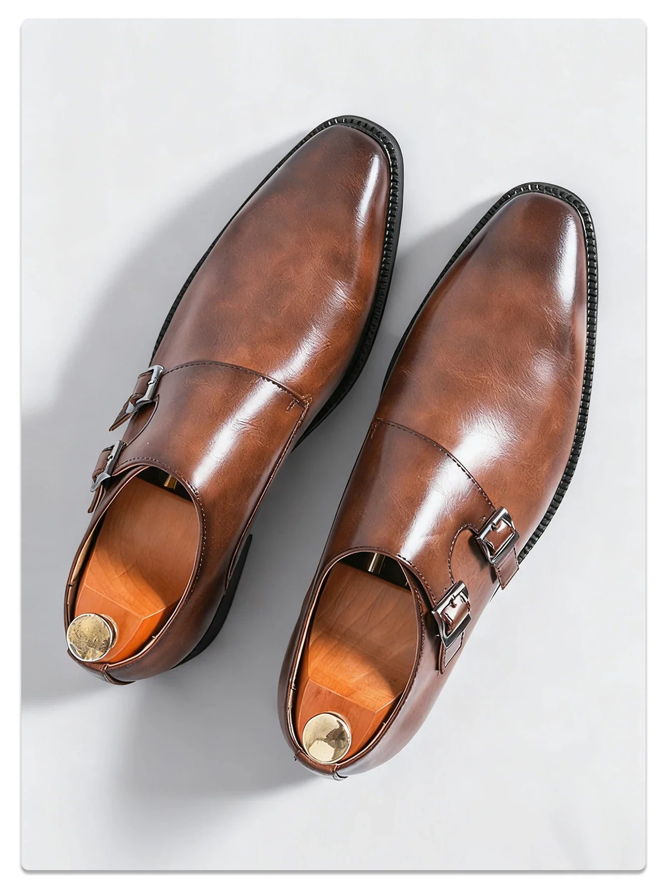 Classic Retro Dress Men's Monk Leather Shoes With Pointed Toe Buckle Business Office Wedding Comfortable Men's Oxfords Shoes