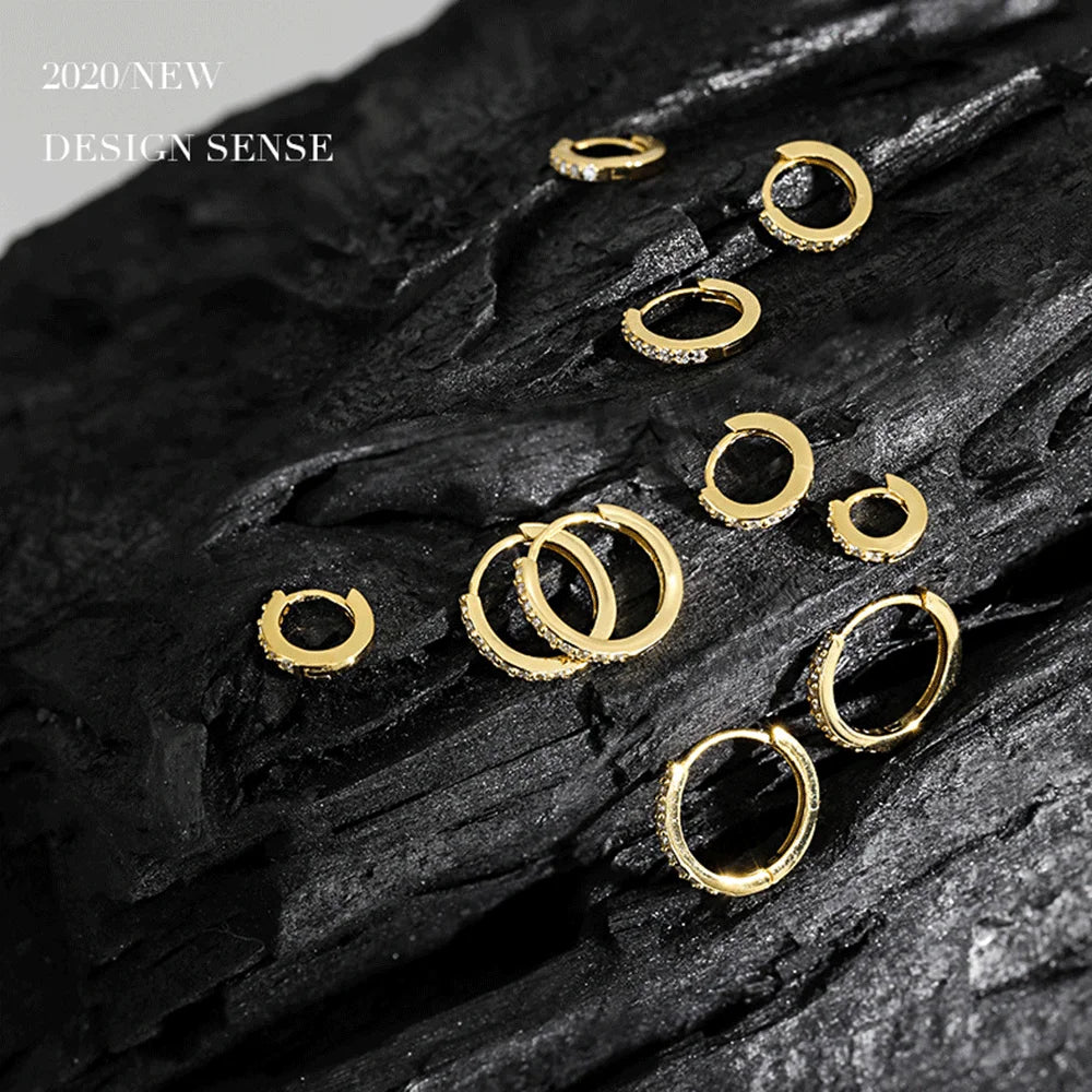 925 Sterling Silver Gold Zircon CZ 5mm 6mm 7mm 8mm To 13mm Huggies Hoops Piercing Pendiente Clips Luxury Fine Jewelry