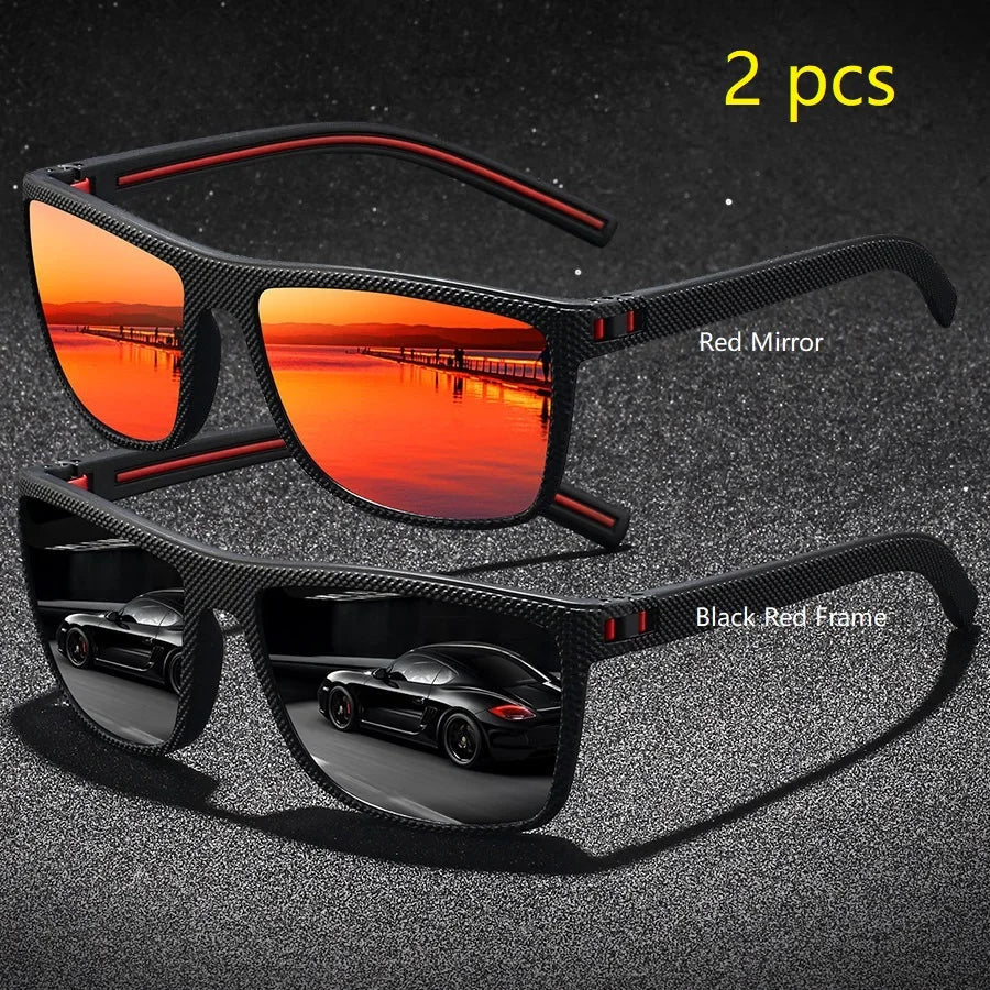2PCS Fashion Vintage Check Pattern Sunglasses For Men Women Fishing Driving Fashion Square Brand Design Sun Glasses UV400 Eyewea