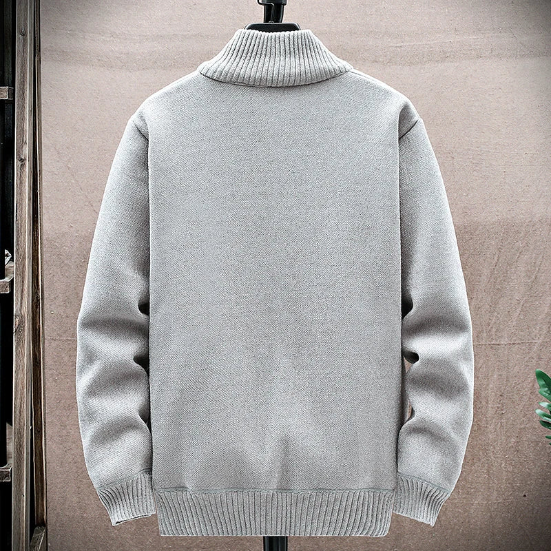 New Men's Fleece Cardigan Sweater Embroidery Casual Knit Sweater Jacket High Quality Male Autumn Winter Clothing