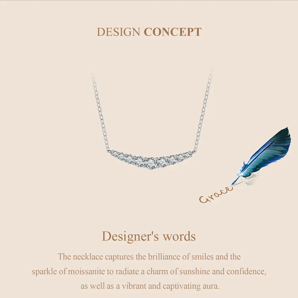 Moissanite Smile Necklace, Round Brilliant Cutting Lab Grown Diamond Gold Plated 43cm 925 Sterling Silver Necklaces