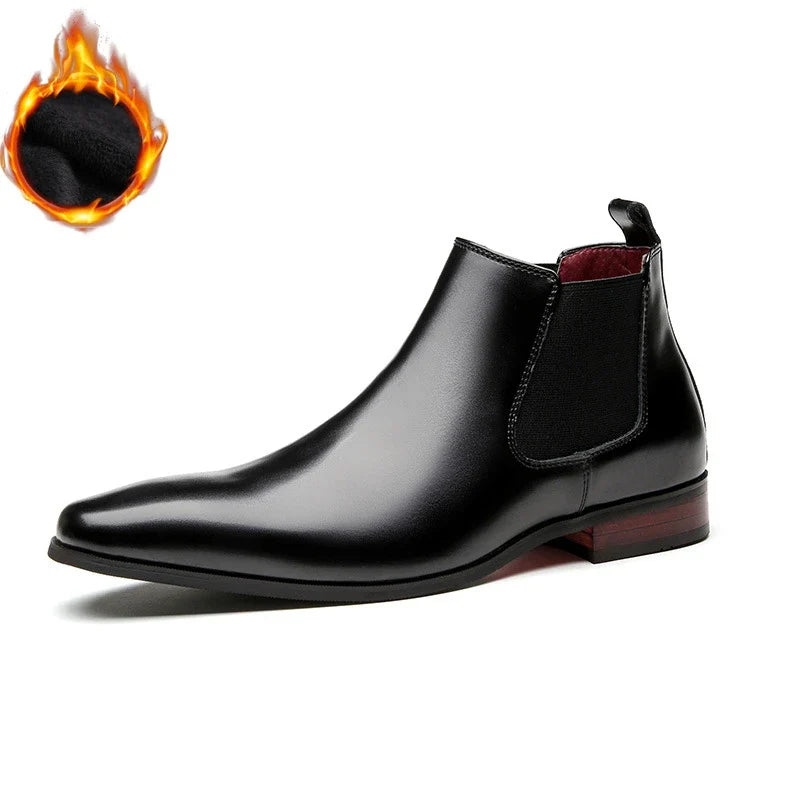 Elegant Simple Men Leather Boots Long Tip Square Toe British Chelsea Boots for Men Formal Business Luxury Shoes Spring Winter