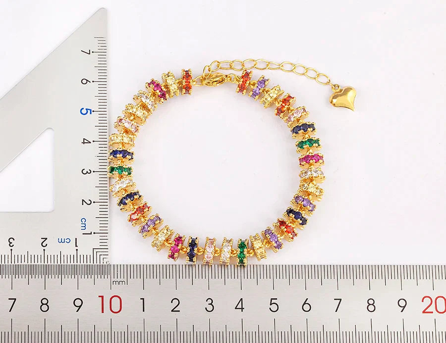Fashion Gold Plated Chain Bead Bracelet for Women Colorful Crystal Zircon Heart Shape Charm Wedding Party Jewelry Gifts