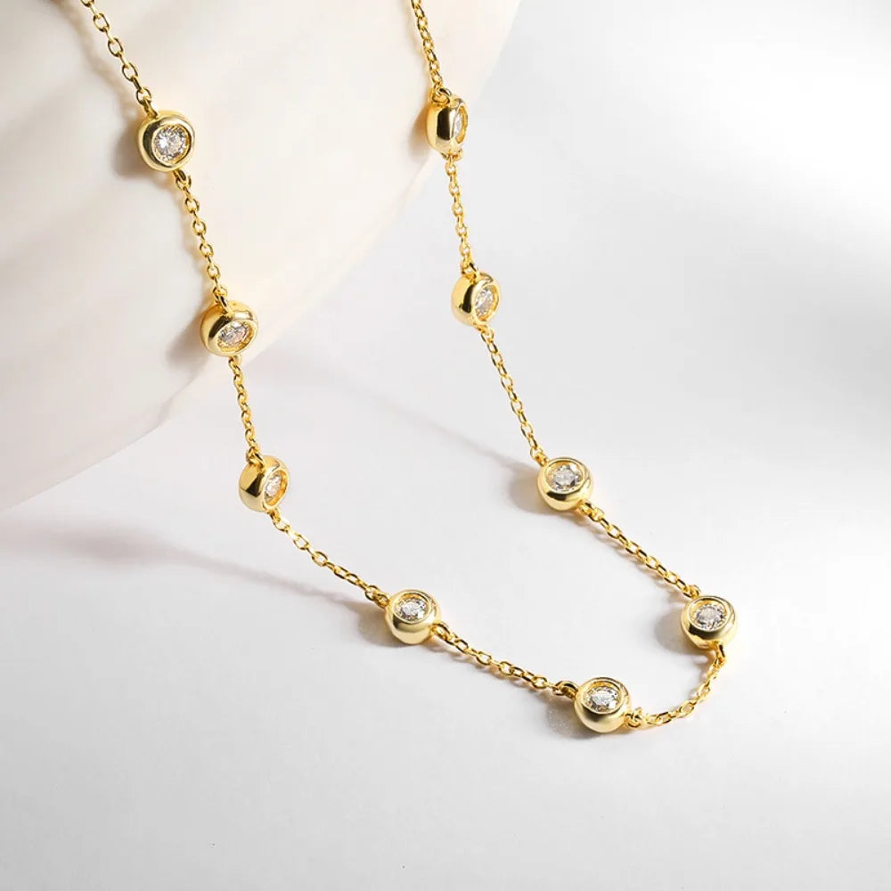 3mm 4mm All Moissanite Necklace for Women 925 Sterling Silver  Round Bubble Diamond Neck Chain Chocker Fine Jewelry GRA