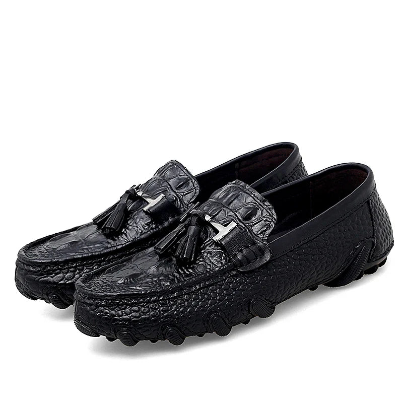 Luxury New Genuine Leather Men Shoes Thick Bottom Crocodile Style Moccasins Mens Loafers Fashion Male Flat Classic Driving Shoes