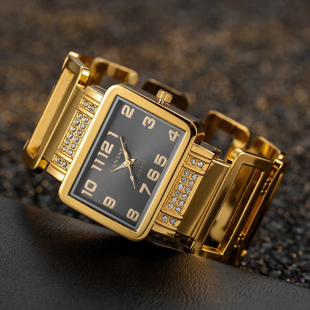 Rectangle Ladies Wristwatch Gold Silver Bangle Watches for Women Rhinestone Hollow Steel Quartz Female FashionClock