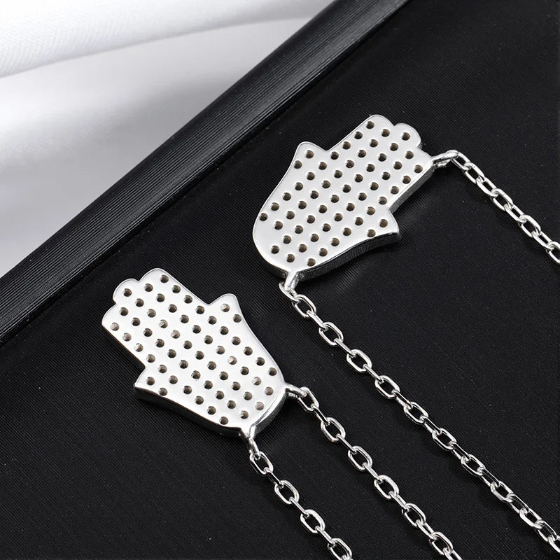 18k Plated Certified Moissanite Necklaces for Women Hand Shape Full Diamond Pendant Dainty Jewelry Pure S925 Silver