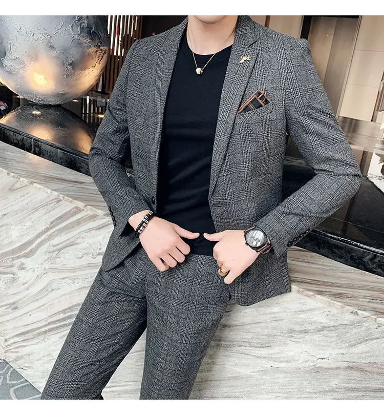 Suit Blazer+Pants Men Fashion Hosts British Style Work Business Wedding Casual Art Style Elegant Gentleman Cotton and Linen Suit