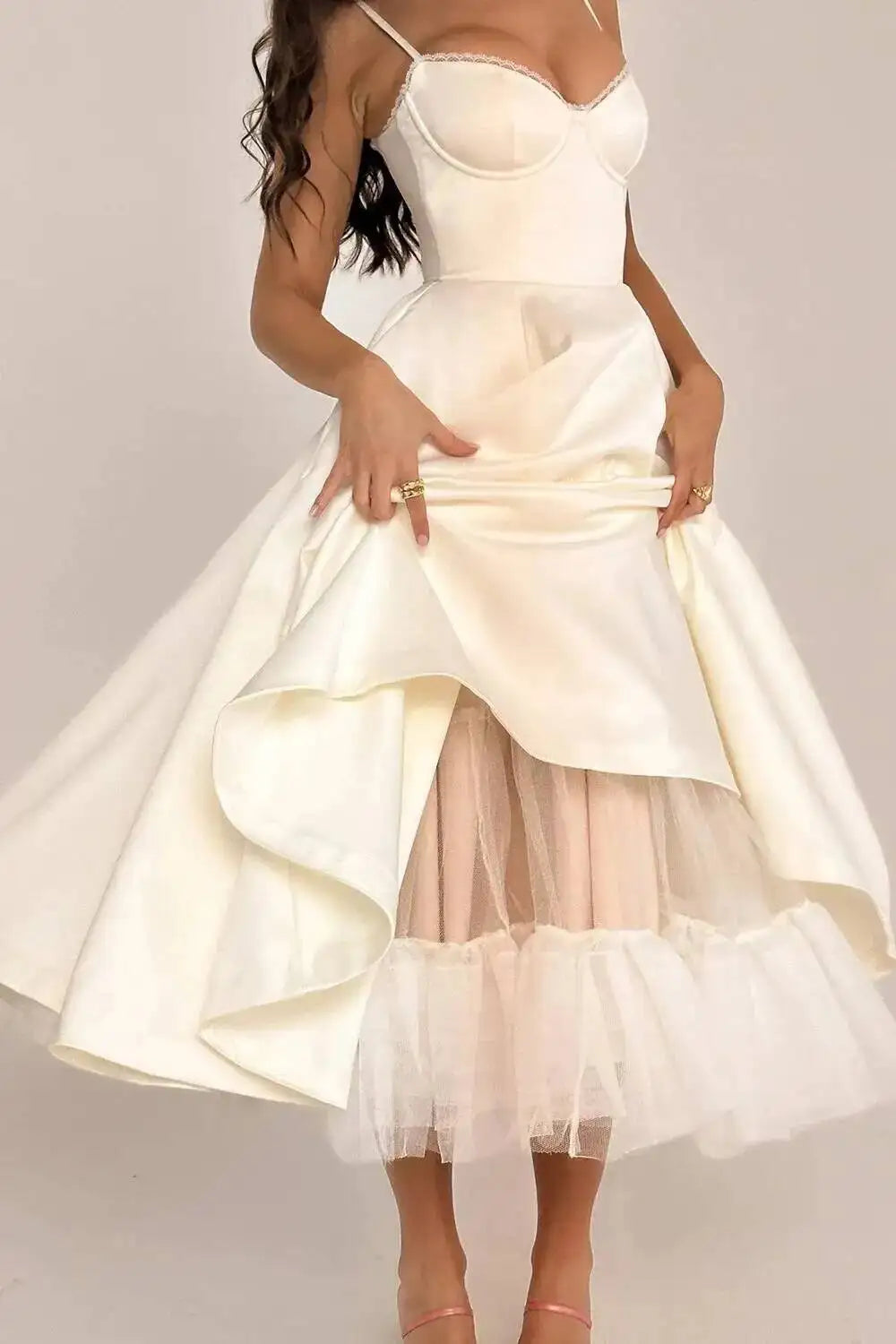 2026 Spring/summer High End Satin Strapless Heavy Industry French Waist Strap Sexy Hot Girl Medium Long Dress Women Elegant