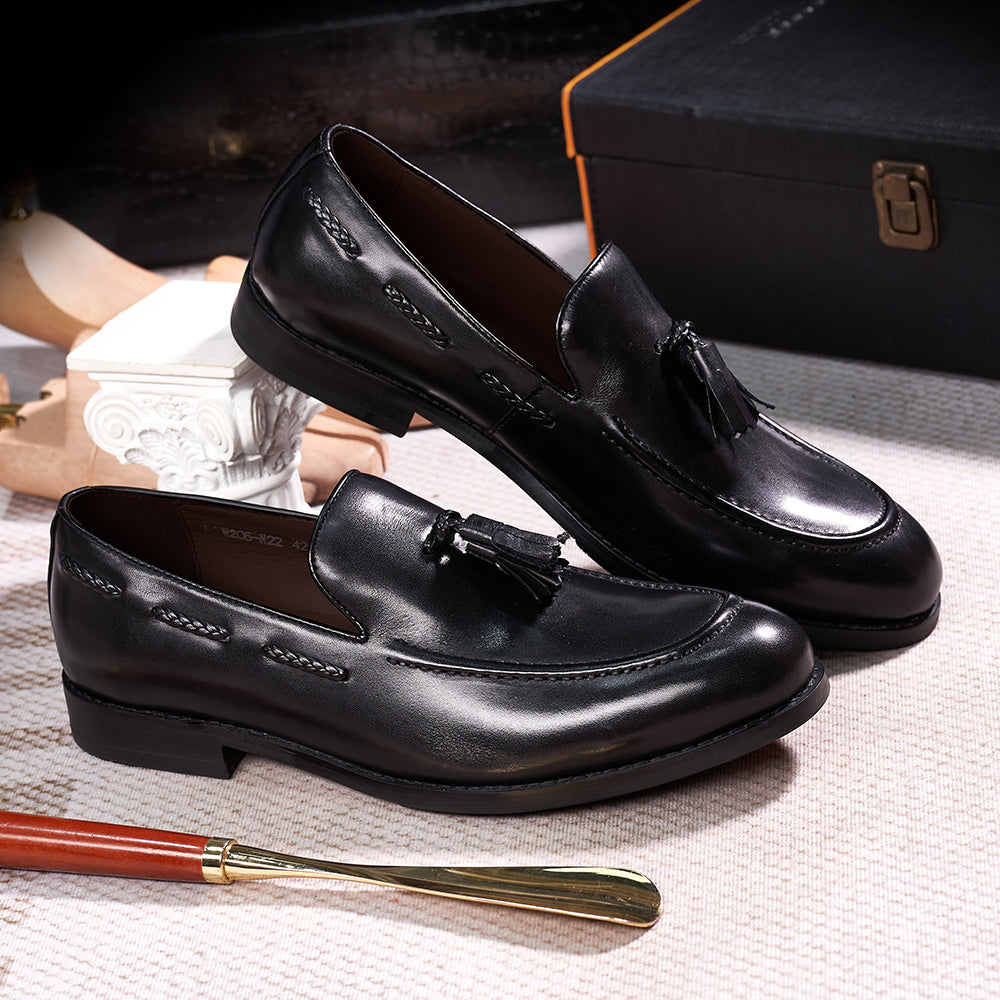 Classic Men's Genuine Leather Tassel Loafers Handmade Slip-On Casual Shoes Comfortable for Office Wedding Dressing Daily Wear