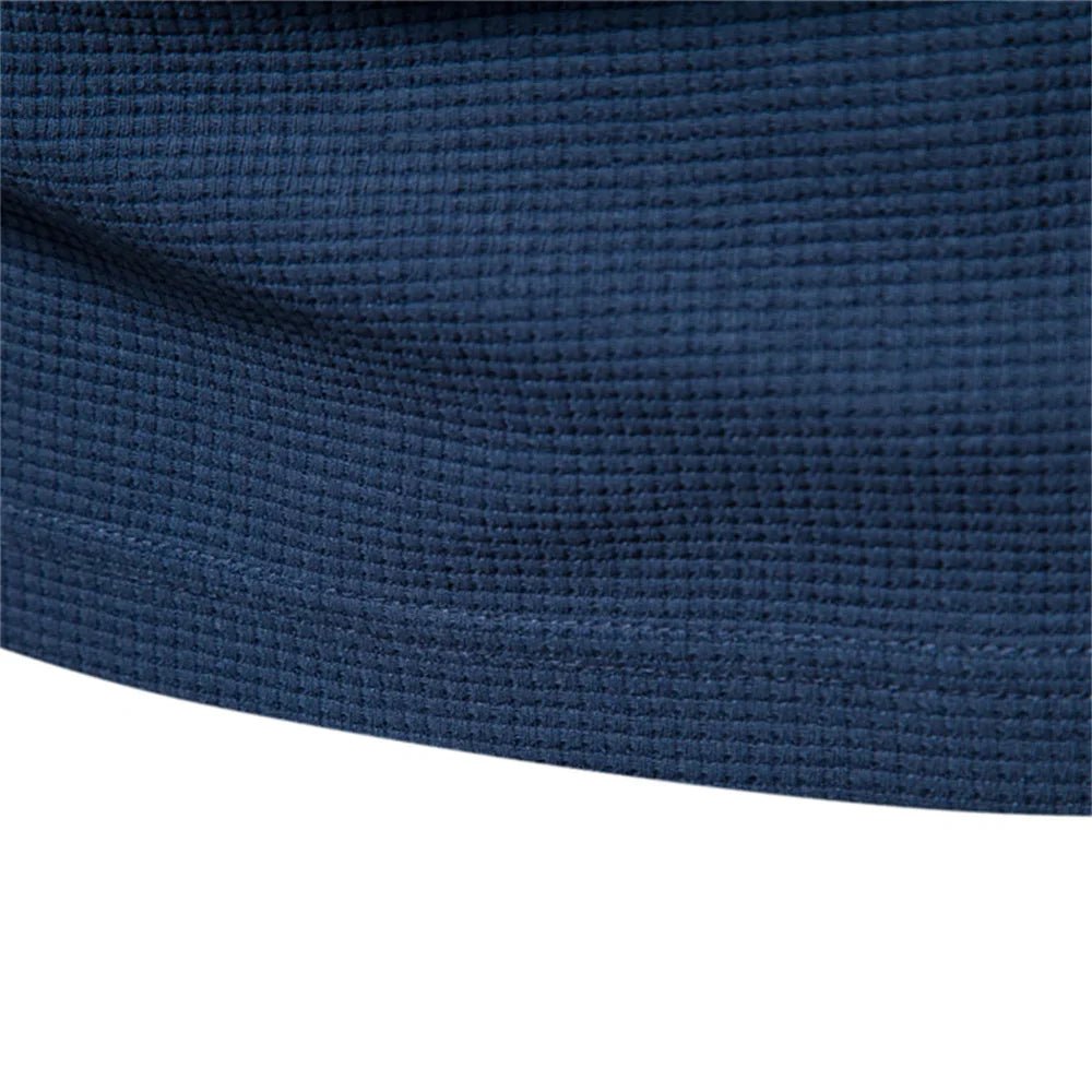 Waffle Cotton Solid Color Men Tshirts Single Pocket Long Sleeve Tee Shirts for Men New Spring Basic Breathable Tops Men