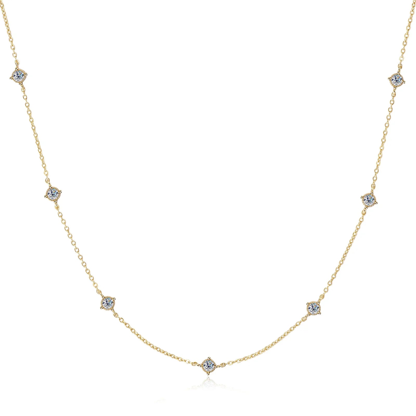 3mm Moissanite Diamond Necklaces for Women Dainty 18k Gold Plated/925 Sterling Silver Neck Chain Female Trendy Jewelry