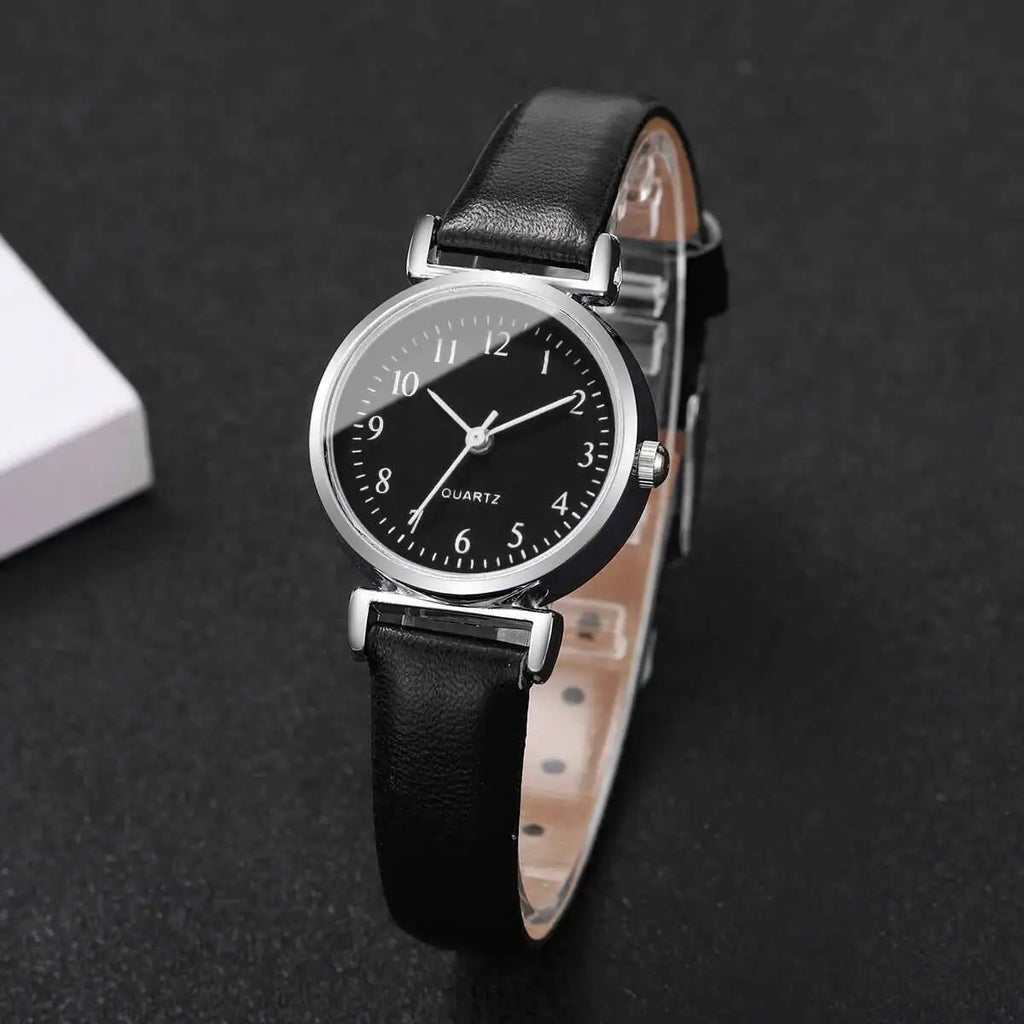 2PCS Fashion Women Quartz Watches Set Simple Small Dial Leather Strap Watch for Girls Reloj Mujer（Without Box）