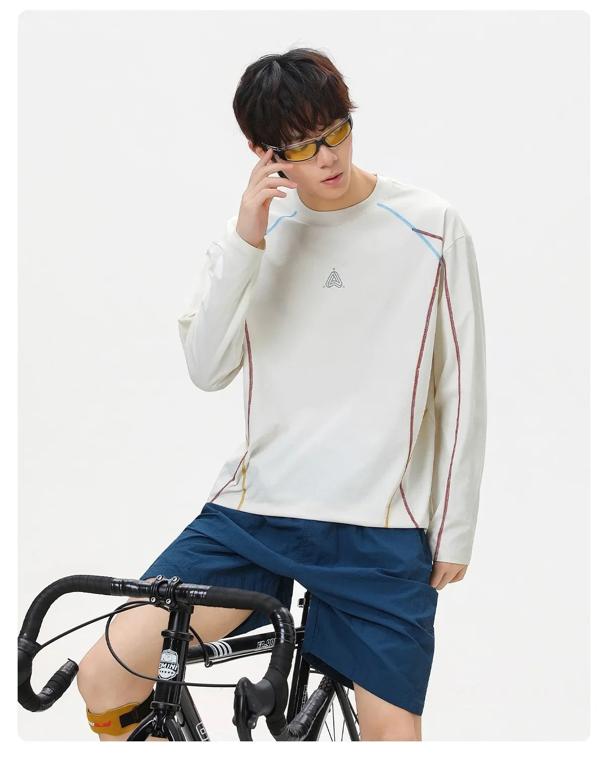 Men's Cool-Touch Contrast Stitch Long Sleeve T-Shirt – Loose Fit Moisture-Wicking Athletic Top for Autumn & Summer Sports