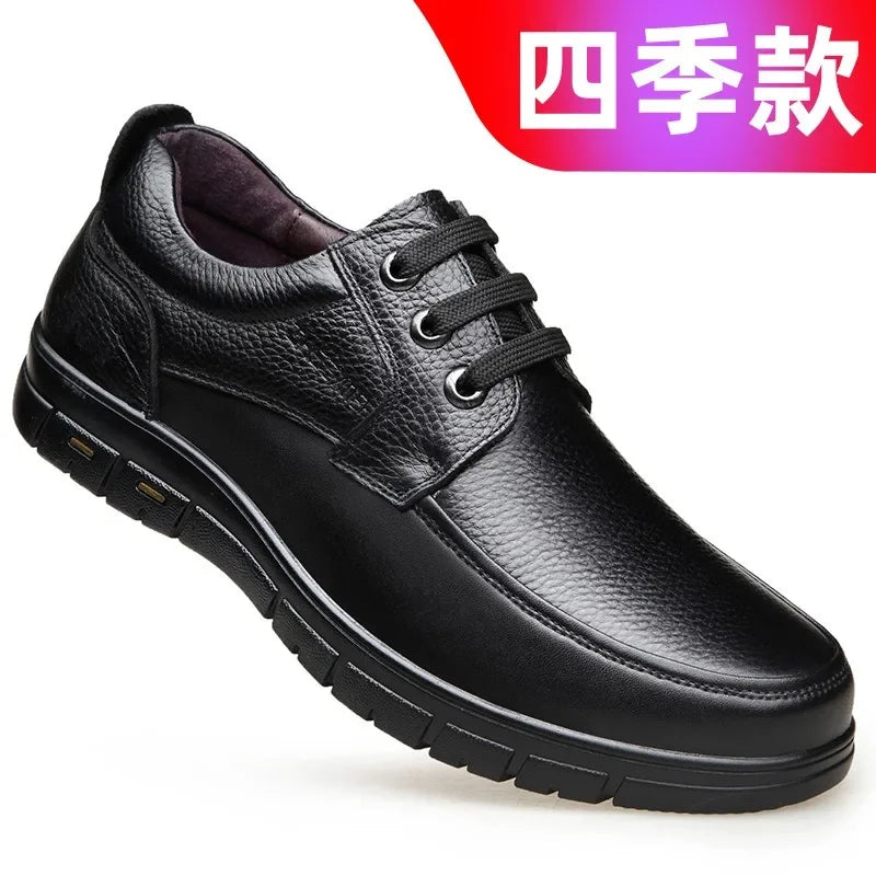 Men PU leather Casual Shoes Soft Sole Lace-up Luxury Brand Middle-aged Old Man Dad Lightweight Loafers Shoes  Zapatillas